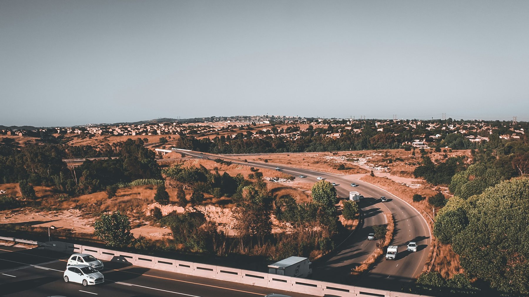 Aerial view of a highway interchange